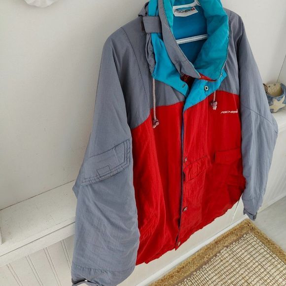 Fischer Vintage Ski Jacket Size XL with hoodie, buttons and zipper winter ski - Picture 2 of 15